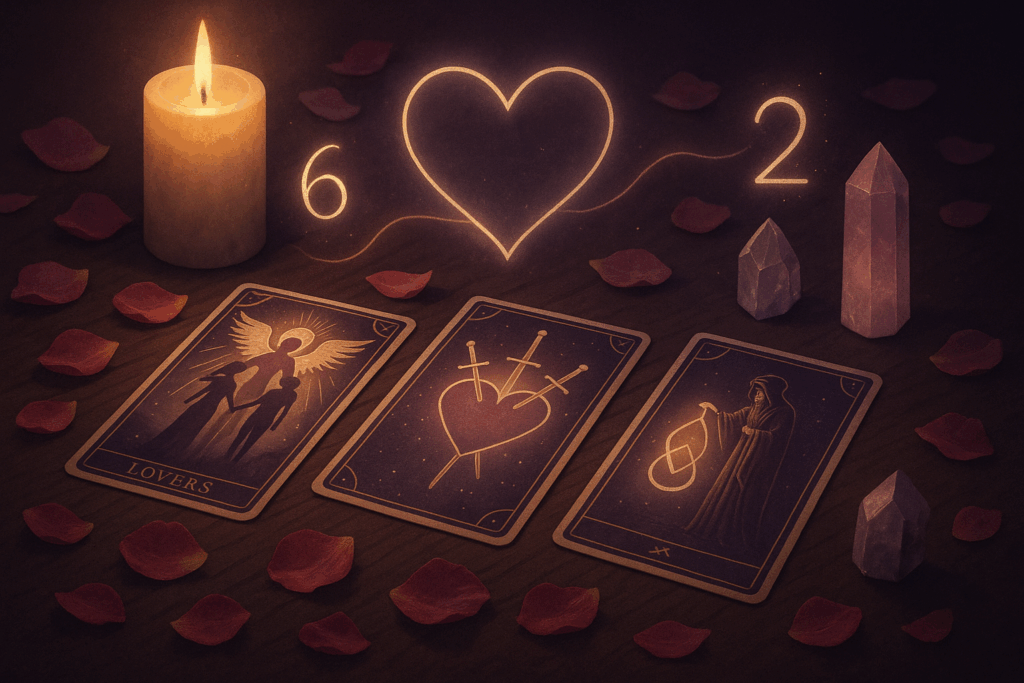 Karty tarota i świece na drewnianym stole - profesjonalna analiza rytuału miłosnego
